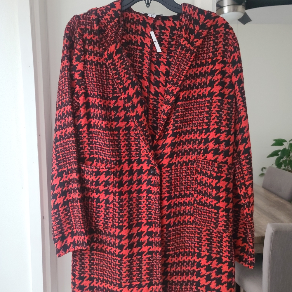 FAVLUX Red and Black Houndstooth Blazer